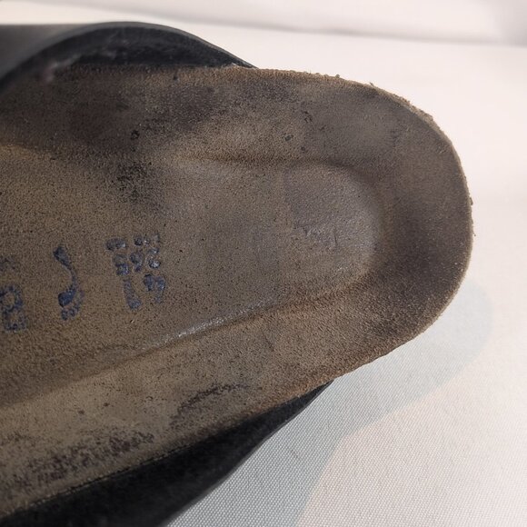 Birkenstock 41 Arizona Black Leather Sandals Pebbled Slip On 2 Strap Buckle 10 - Picture 13 of 16